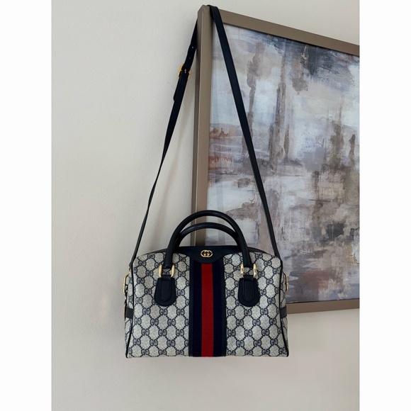 Certified Authentic Vintage Gucci Boston Web Canvas Leather Crossbody Bag, COA - Picture 14 of 16